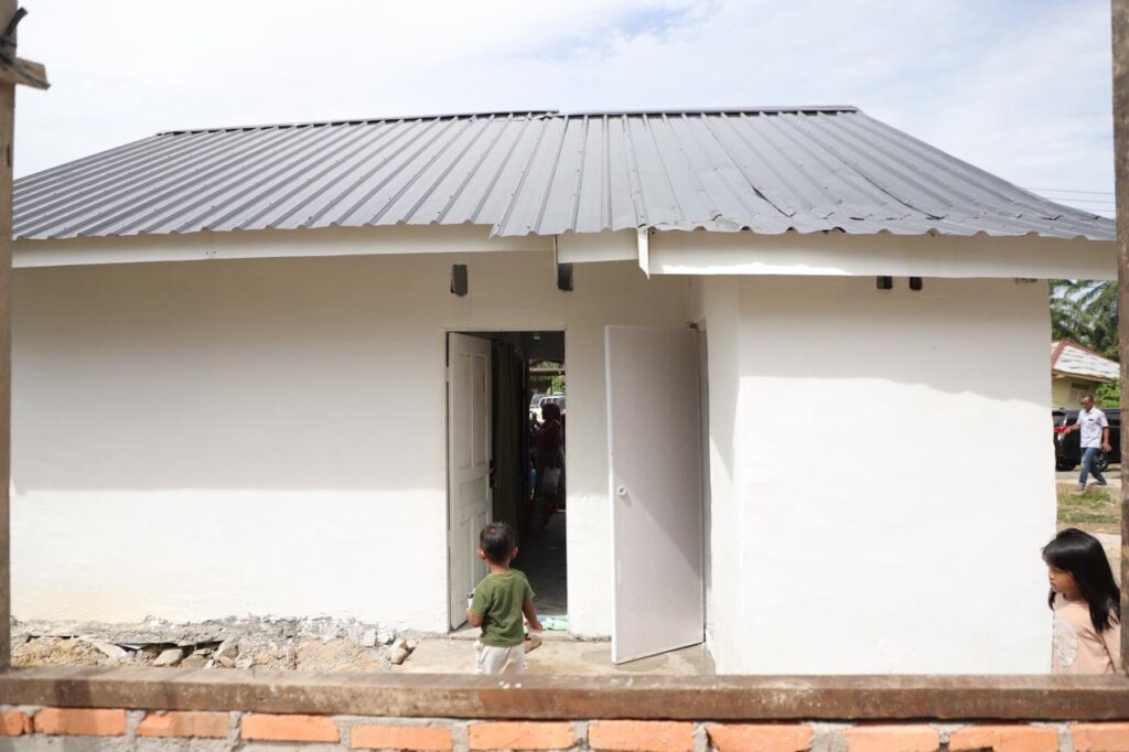 progres pengerjaan rumah hunian tetap in situ milik warga atas nama Nurbayti (64), di Desa Sriwijaya, Kecamatan Kota Kualasimpang, Kabupaten Aceh Tamiang