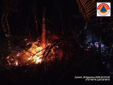 Petugas merapikan selang pemadam setelah penanganan kebakaran hutan dan lahan (karhutla) di Desa Gotowasi, Kecamatan Maba Selatan, Kabupaten Halmahera Timur, Provinsi Maluku Utara, Sabtu (29/8)