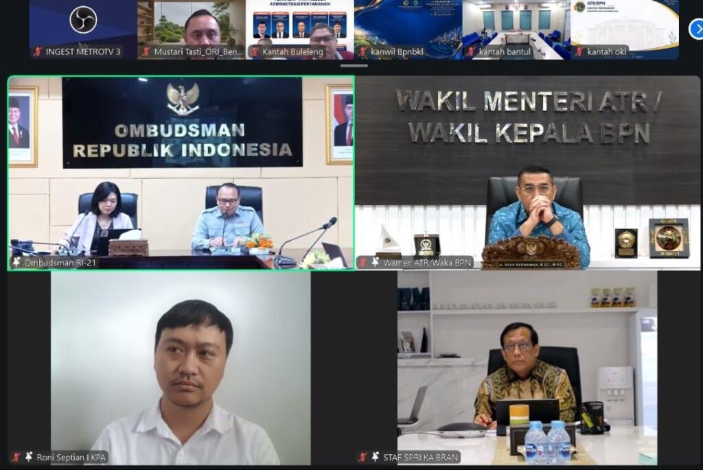 Diskusi Publik Ombudsman RI bertajuk “Implikasi Pengaturan Reforma Agraria terhadap Tata Kelola Administrasi Pertanahan” yang diselenggarakan secara daring